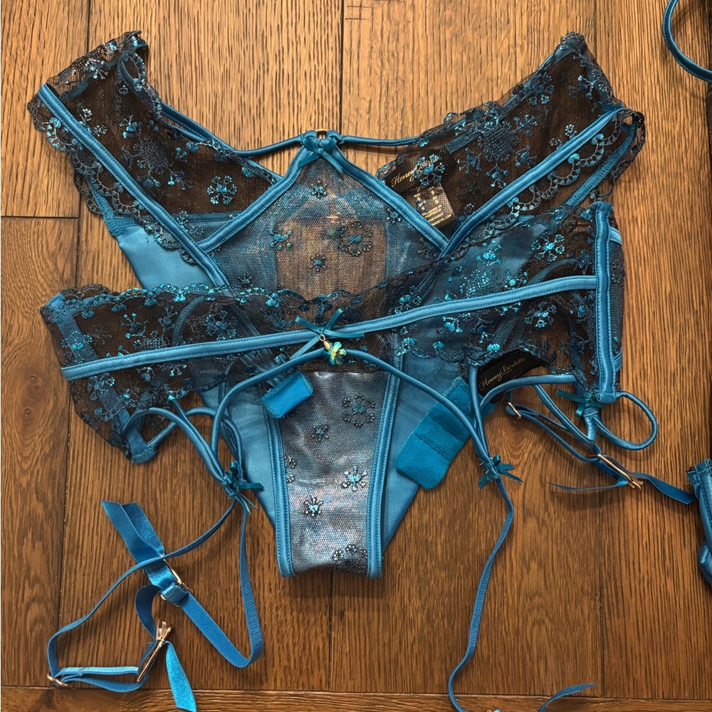 Honey Birdette Sassy K 34B M S Blue Lace Bra Set - Picture 3 of 9